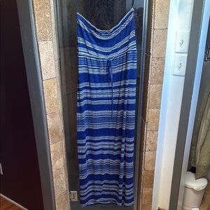 Blue Striped Women's Strapless Maternity Dress from Motherhood